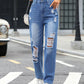 Distressed Straight Jeans with Pockets