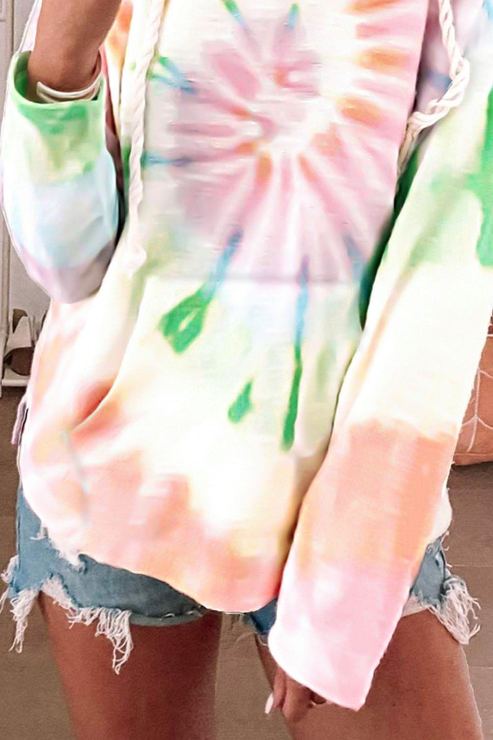 Drawstring Tie-Dye Long Sleeve Hoodie