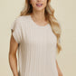 Double Take Full Size Cable-Knit Round Neck Short Sleeve Sweater