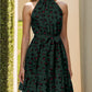 Frill Grecian Neck Tie Waist Mini Dress
