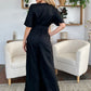 Double Take Full Size V-Neck Tie Front Short Sleeve Slit Jumpsuit