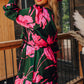 Plus Size Printed Lantern Sleeve Ruffle Hem Dress