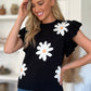 Double Take Full Size Ruffled Flower Round Neck Cap Sleeve Sweater