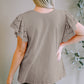 Plus Size Eyelet Round Neck Short Sleeve Blouse