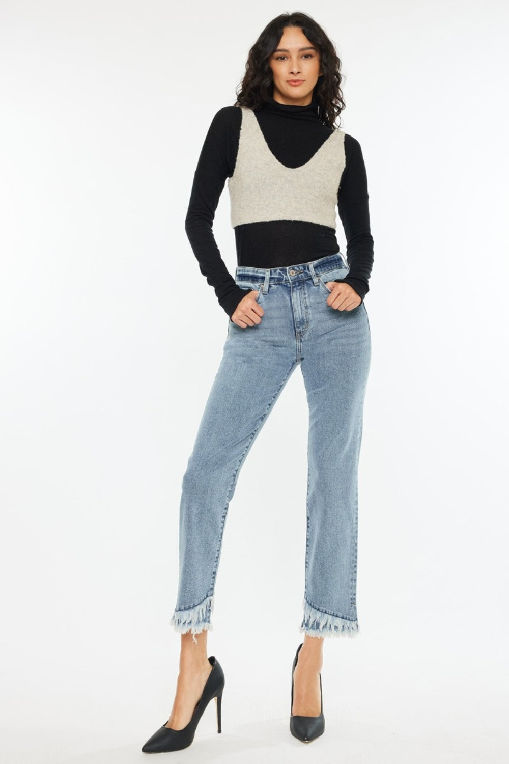 Kancan Raw Hem High Rise Straight Jeans *