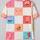 Checker Print Round Neck Short Sleeve T-Shirt