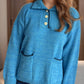 Contrast Trim Quarter Button Long Sleeve Sweater