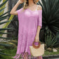 Double Take Eyelet Fringe Hem Longline Knit Cover Up