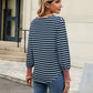 Contrast Striped Notched Long Sleeve Top