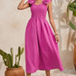 Smocked Ruffled Scoop Neck Midi Dress