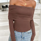 Ruched Off-Shoulder Long Sleeve T-Shirt