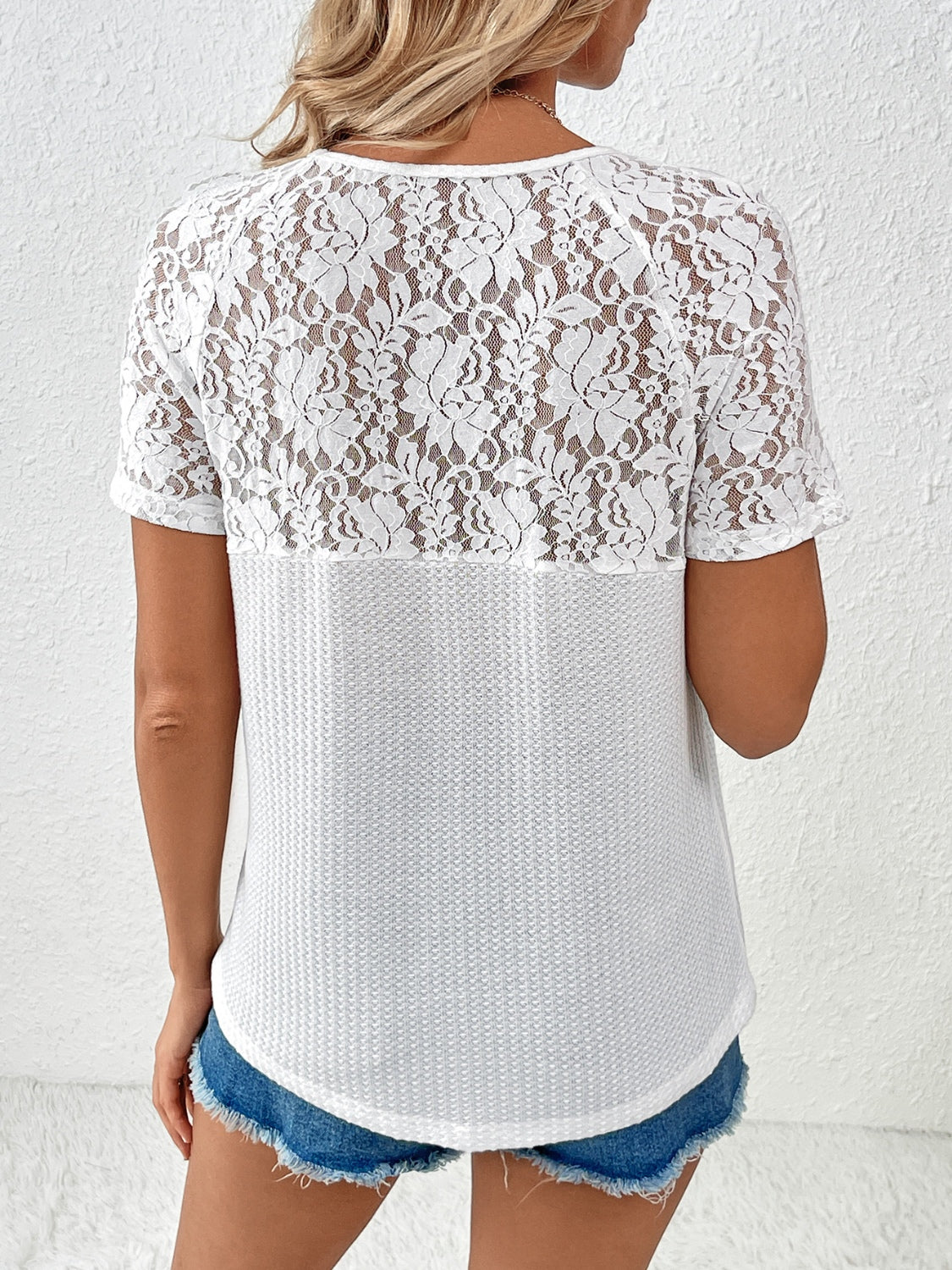 Full Size Lace Detail V-Neck Short Sleeve T-Shirt