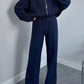 Baseball Collar Zip Up Top and Drawstring Paants Set