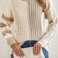 Cable-Knit Color Block Round Neck Sweater