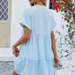 Ruched Tiered V-Neck Short Sleeve Mini Dress