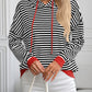 Mandy Striped Long Sleeve Hooded Knit Top