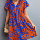 Ruffled Printed V-Neck Short Sleeve Mini Dress