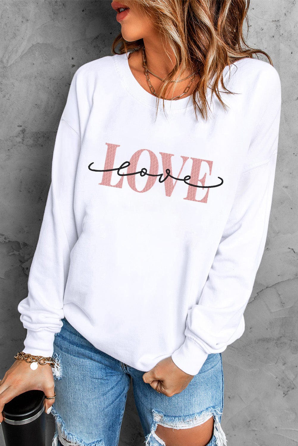 LOVE Round Neck Dropped Shoulder Sweatshirt