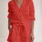 Notched Long Sleeve Top and Shorts Set