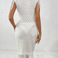 Fringe Openwork Boat Neck Knit Dress