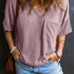 Textured V-Neck Dropped Shoulder T-Shirt