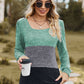 Color Block Square Neck Long Sleeve T-Shirt