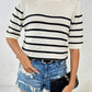 Striped Round Neck Half Sleeve Knit Top