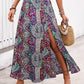 Slit Printed Elastic Waist Skirt