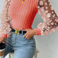 SOSPRING Full Size Textured Applique Long Sleeve Blouse