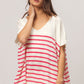 BiBi V Neck Striped Short Sleeve Top - Brand BiBi