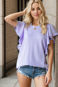 Heimish Full Size Ruffled Sleeve Ribbed Top *