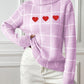 Heart Plaid Turtleneck Long Sleeve Sweater