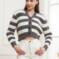 Button Down V-Neck Striped Cardigan