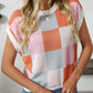 Mandy Checkered Round Neck Cap Sleeve Knit Top