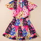 Printed Tie Neck Short Sleeve Mini Dress