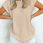 Full Size Textured Round Neck Cap Sleeve Blouse