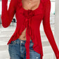 Flower Scoop Neck Long Sleeve Top