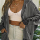 Waffle-Knit Pocketed Zip Up Hooded Jacket