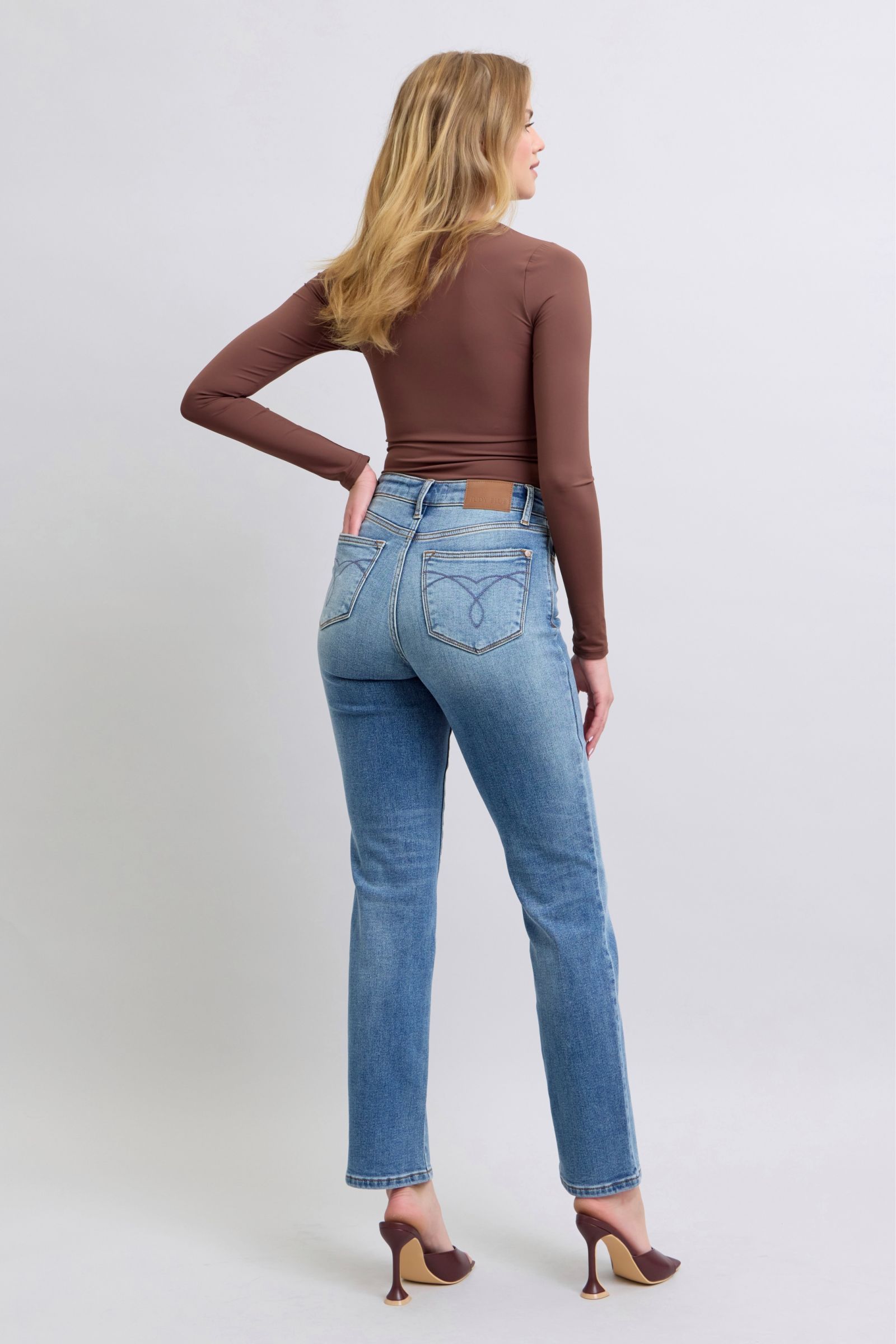 Judy Blue Full Size Wash Thermal Straight Jeans with Pockets *