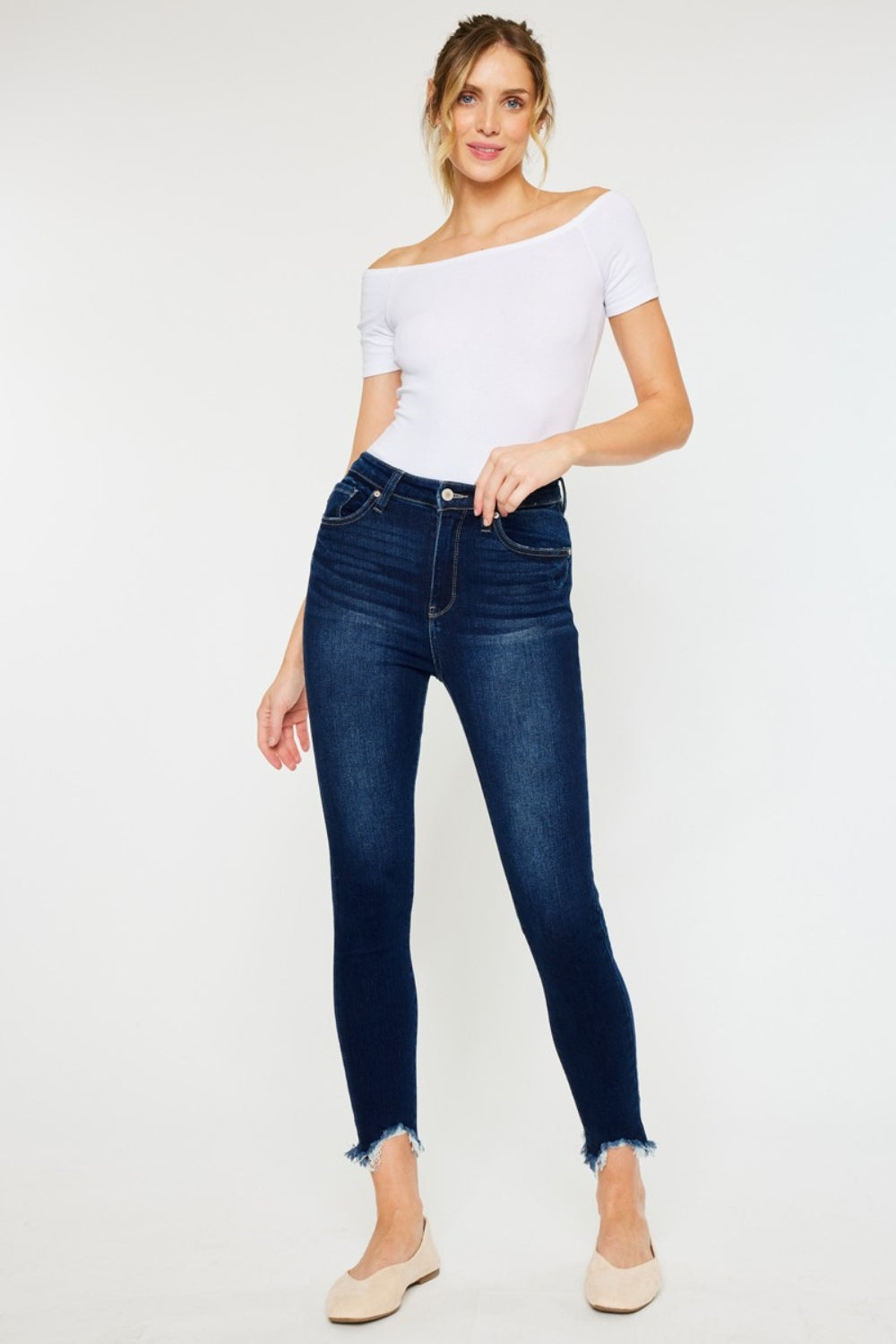 Kancan Full Size High Rise Frayed Ankle Skinny Jeans *