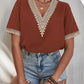 Full Size Lace Detail V-Neck Short Sleeve Blouse