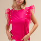BiBi Pearl Decor Mesh Ruffle Sleeve Top - Brand BiBi