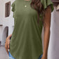 Full Size Ruffled Round Neck Cap Sleeve Blouse
