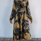 Perfee Printed Surplice Long Sleeve Midi Dress