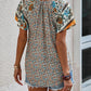 Printed Tie Neck Short Sleeve Blouse