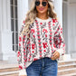 Flower Round Neck Long Sleeve Sweater