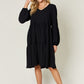 Double Take Full Size V-Neck Balloon Sleeve Tiered Dress