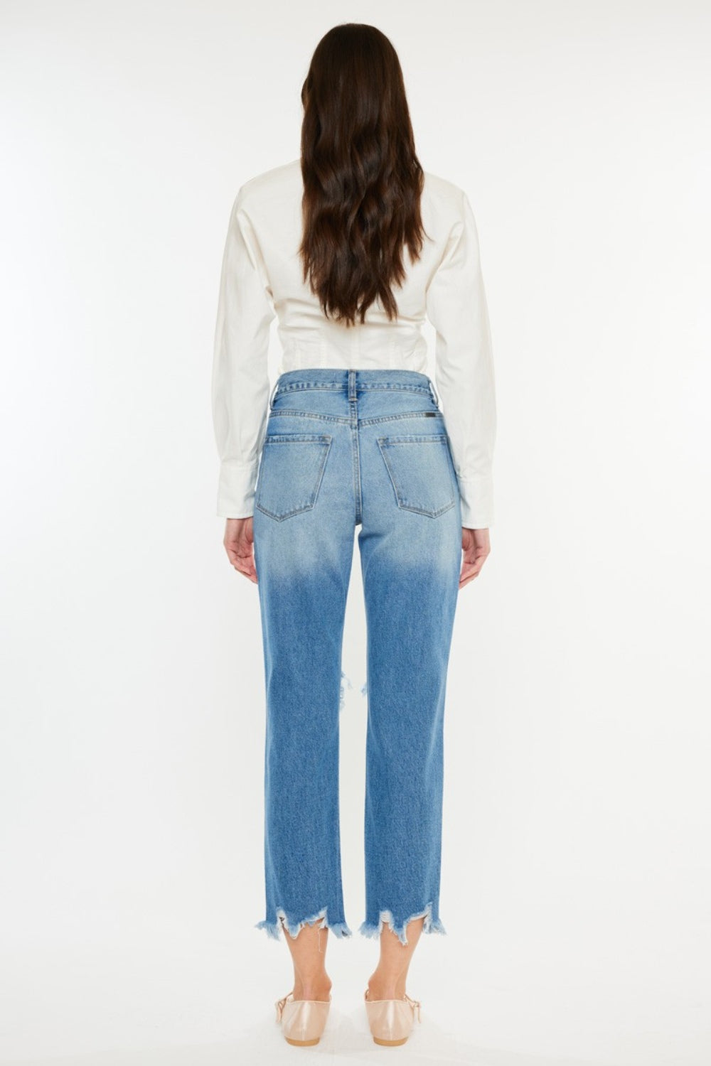 Kancan Distressed Frayed Hem Cropped Jeans *
