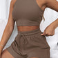 Full Size Round Neck Top and Drawstring Shorts Set