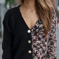 Contrast Button Up V-Neck Cropped Cardigan